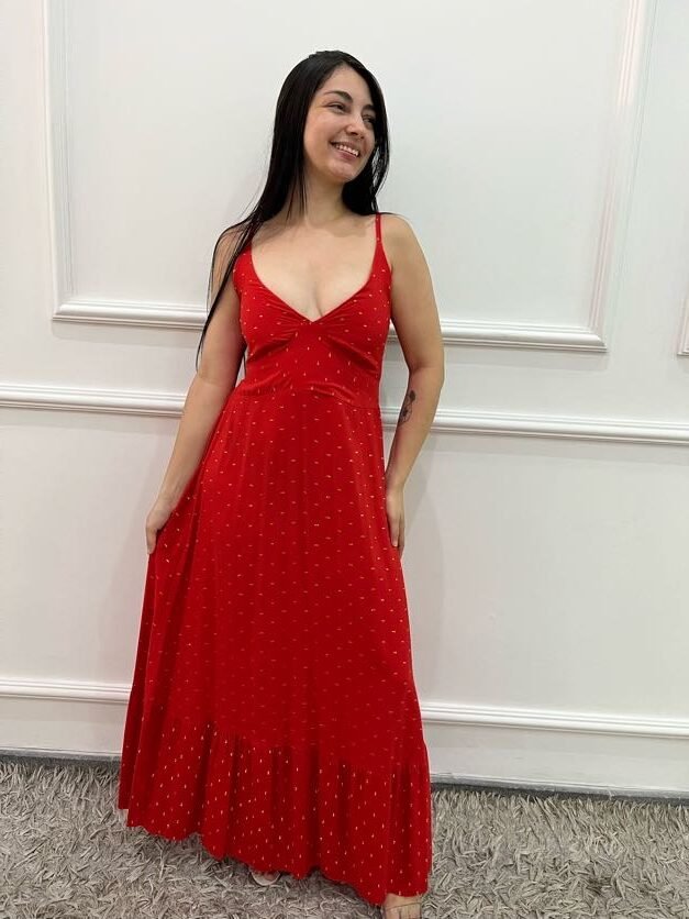 Vestido Vermelho com detalhes em Dourado